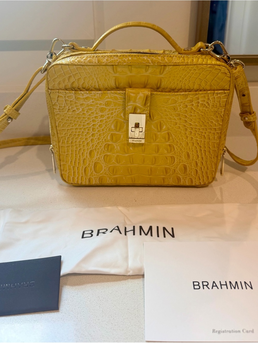 Brahmin Evie Croc-Embossed Leather Top-Handle Crossbody